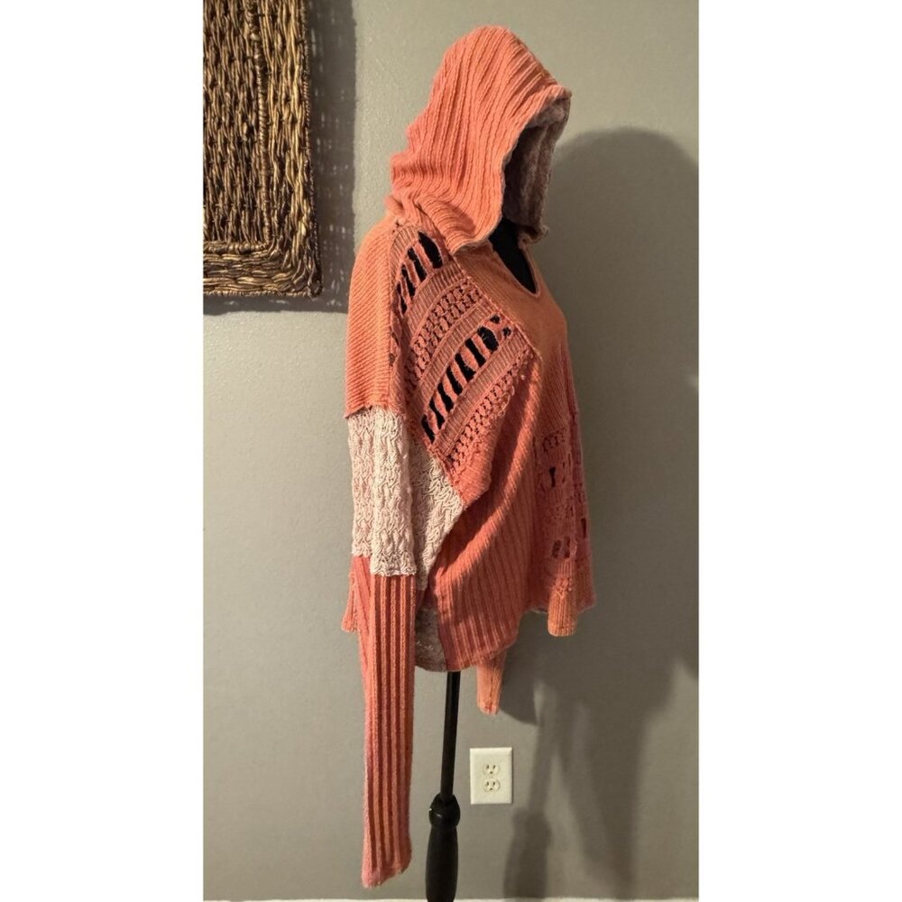 Anthropologie Oli & Hali Knit Pullover Sweater M Hoodie Thrashed Open Orange - Picture 4 of 15